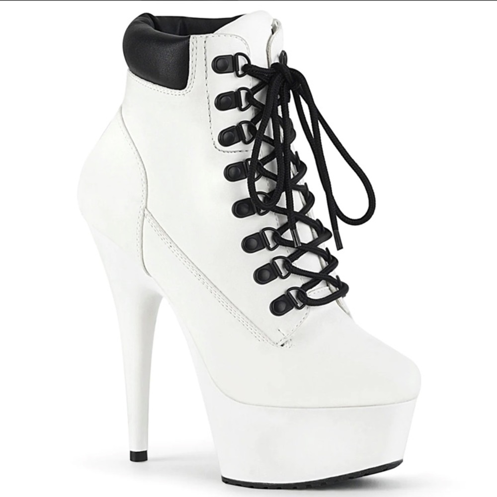 ISO Pleaser Delight-600tl-02, 6" Heel, 1 3/4" Platform Lace-Up - White - Size 9